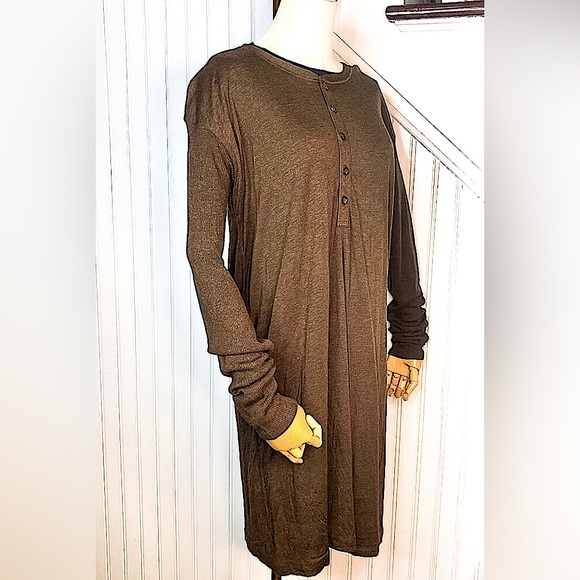 RALPH LAUREN Brown Long Sleeve Henley Dress Size XL NWT with flaw
